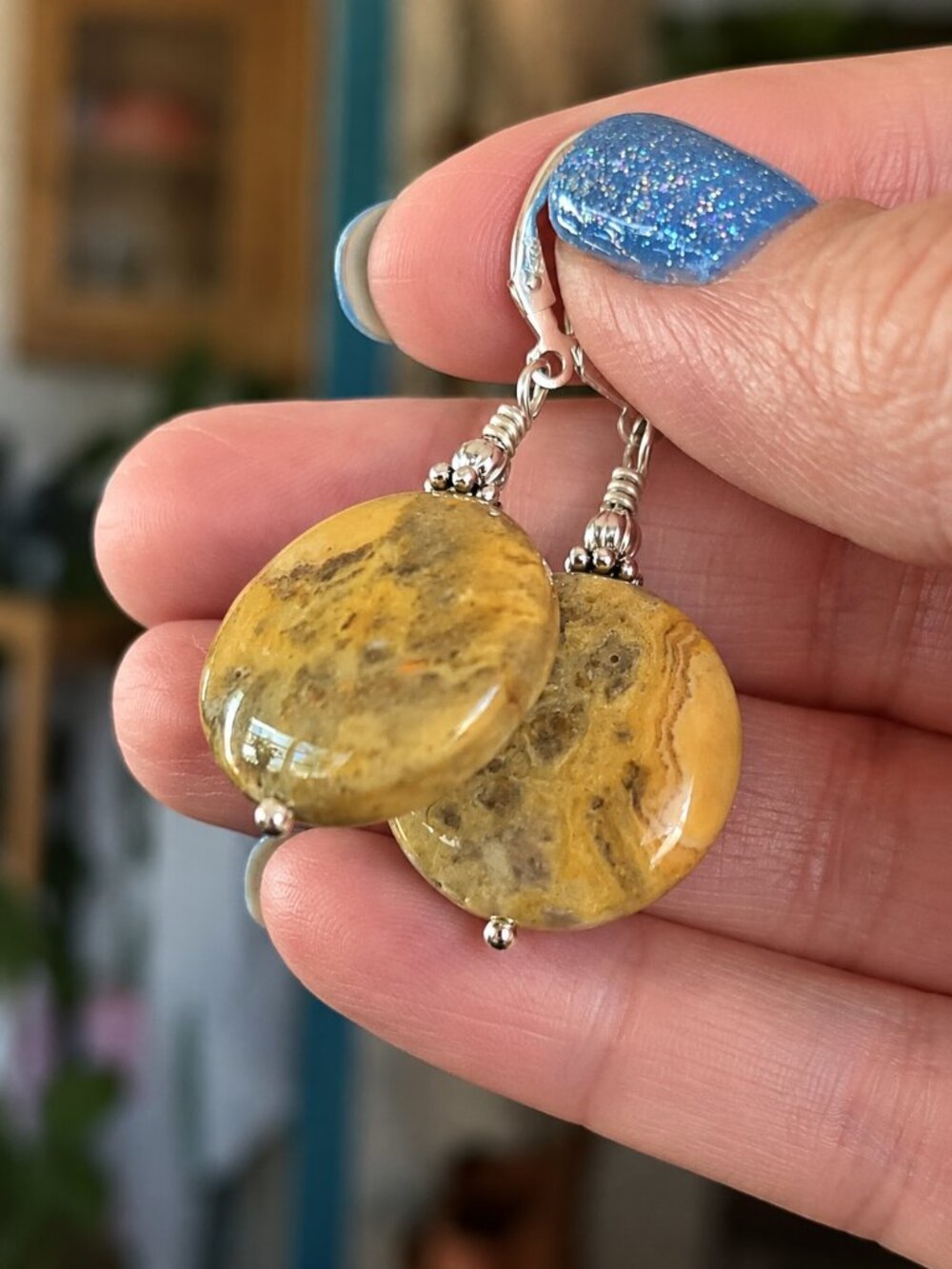 Crazy Lace Agate Earrings With Sterling Silver Leverback Earwires - Picture 4 of 9